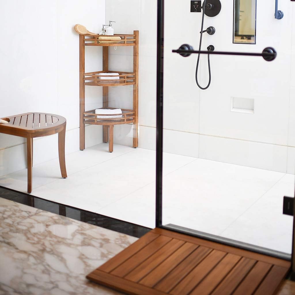 Cambridge Casual Superior Indonesian Teak Estate Bath Shelves, Corner Shelf, Natural Brown