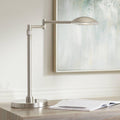 Possini Euro Design Eliptik Modern Desk Table Lamp 24 1/2' High Satin Nickel Metal LED Swing Arm Adjustable Height Decor for Bedroom Living Nightstand Bedside Office Kids Room House Home Family
