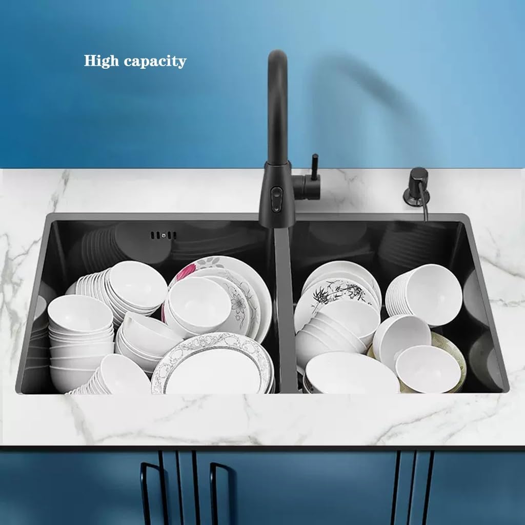 Kitchen Sinks, Single Bowl Embedded Siphon Sink Stainless Steel Kitchen Sink Large Capacity Double Bowl Sink Multifunctional Vegetable Sink (78 * 43 * 22Cm