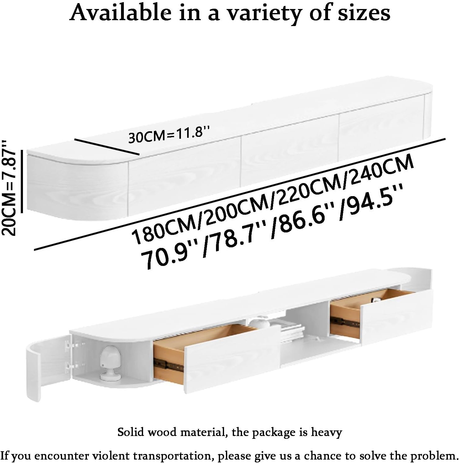 Floating TV Stand with Drawers for Bedroom,Solid Wood Living Room tv Stand,Suitable for Various scenarios Wall Shelf TV Cabinet White, 78.7'