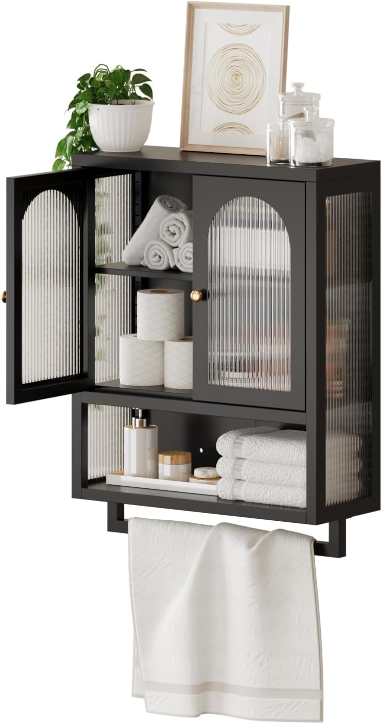 ALBAD Bathroom Cabinet Wall Mount,Metal Medicine Cabinet Wall Mounted with Glass Doors,Bathroom Wall Storage with Adjustable Shelves for Kitchen,Dining Room, Laundry