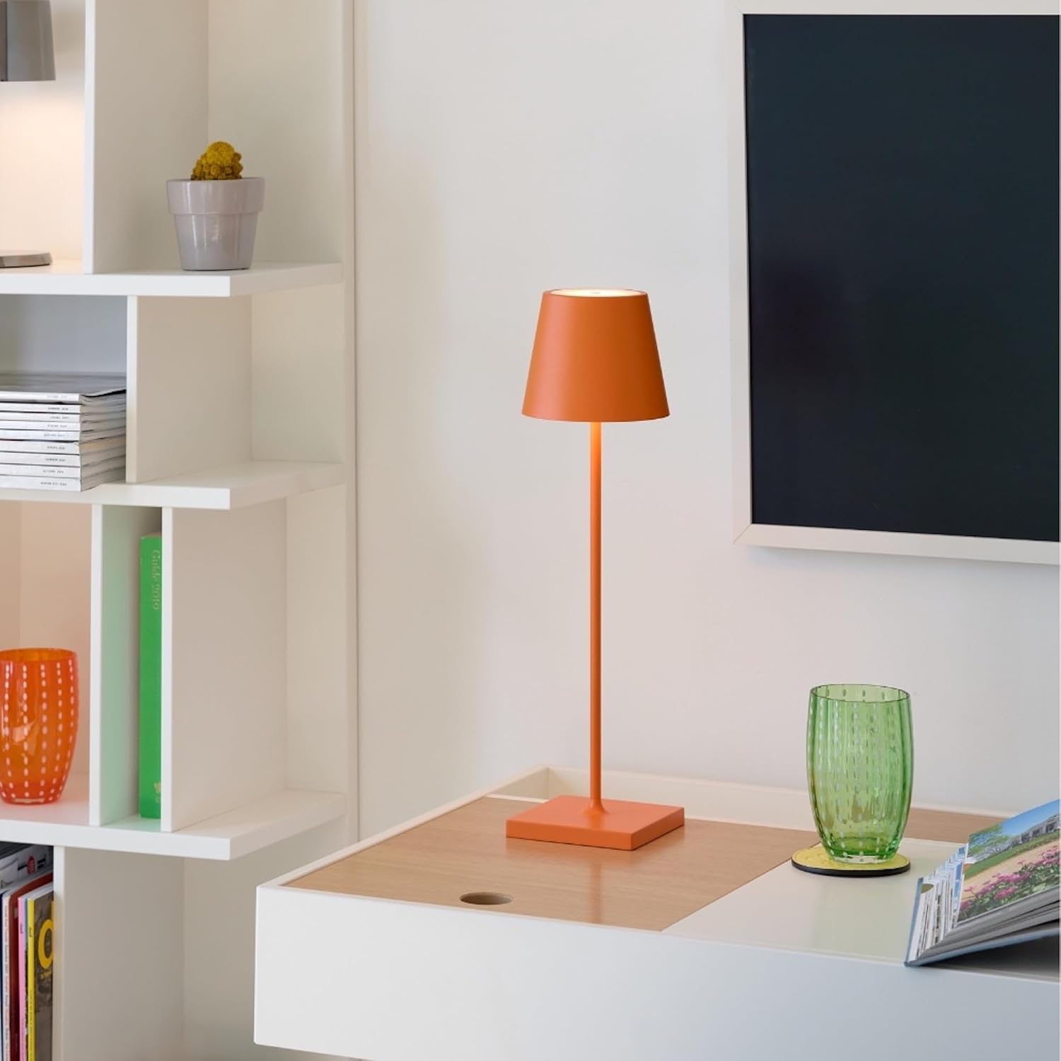 Zafferano, Poldina Pro Lamp, Rechargeable Cordless Table Lamp with Touch Controls, Suitable for Indoor and Outdoor, Dimmer, 2200-3000 K, Height 14.9 Inches, Orange Color