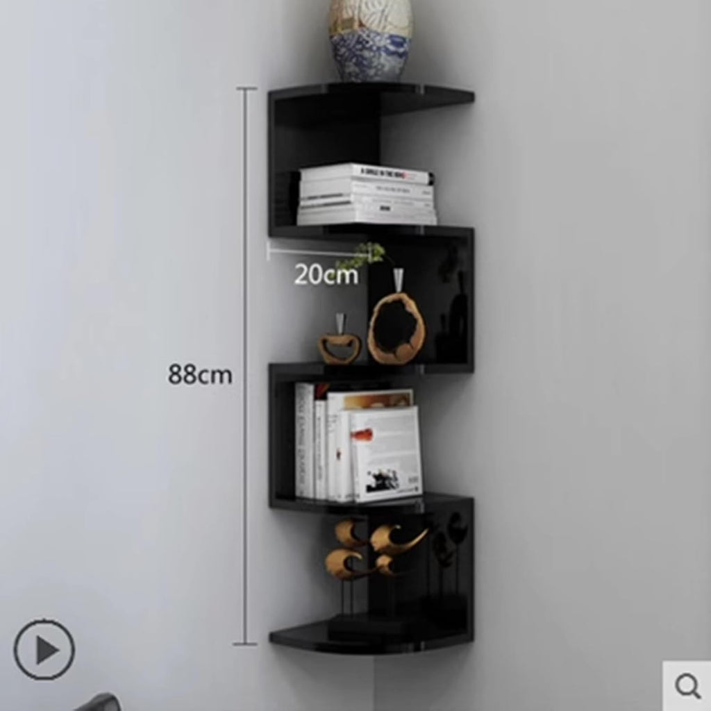 Kitchen Shelves, 5-Tier Corner Shelf, Wall Mounted Floating Shelves for Storage and Corner Decoration for Living Room Bedroom Dining Room Kitchen Bathroom (Black 5 Tier)