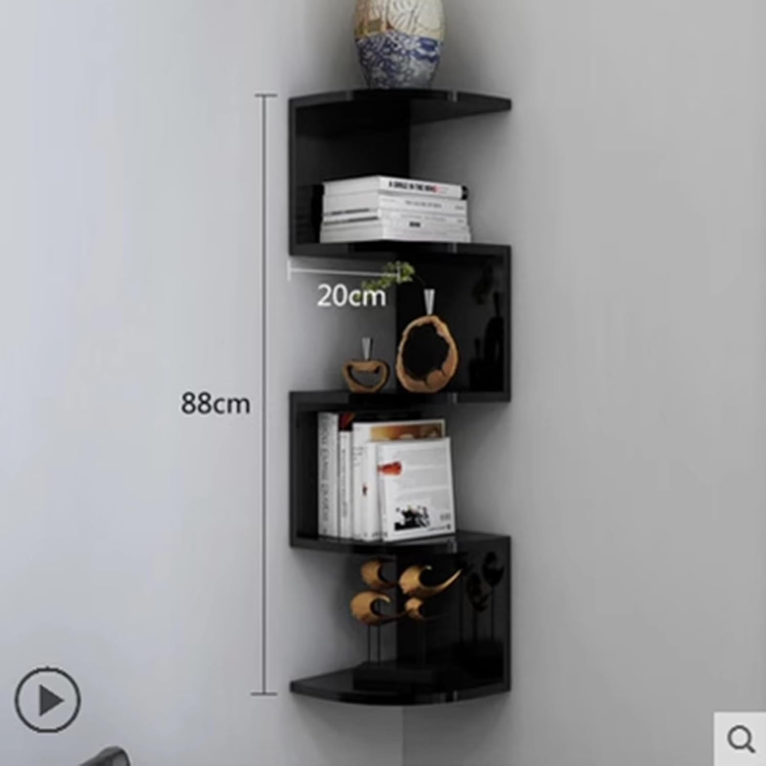 Kitchen Shelves, 5-Tier Corner Shelf, Wall Mounted Floating Shelves for Storage and Corner Decoration for Living Room Bedroom Dining Room Kitchen Bathroom (Black 5 Tier)