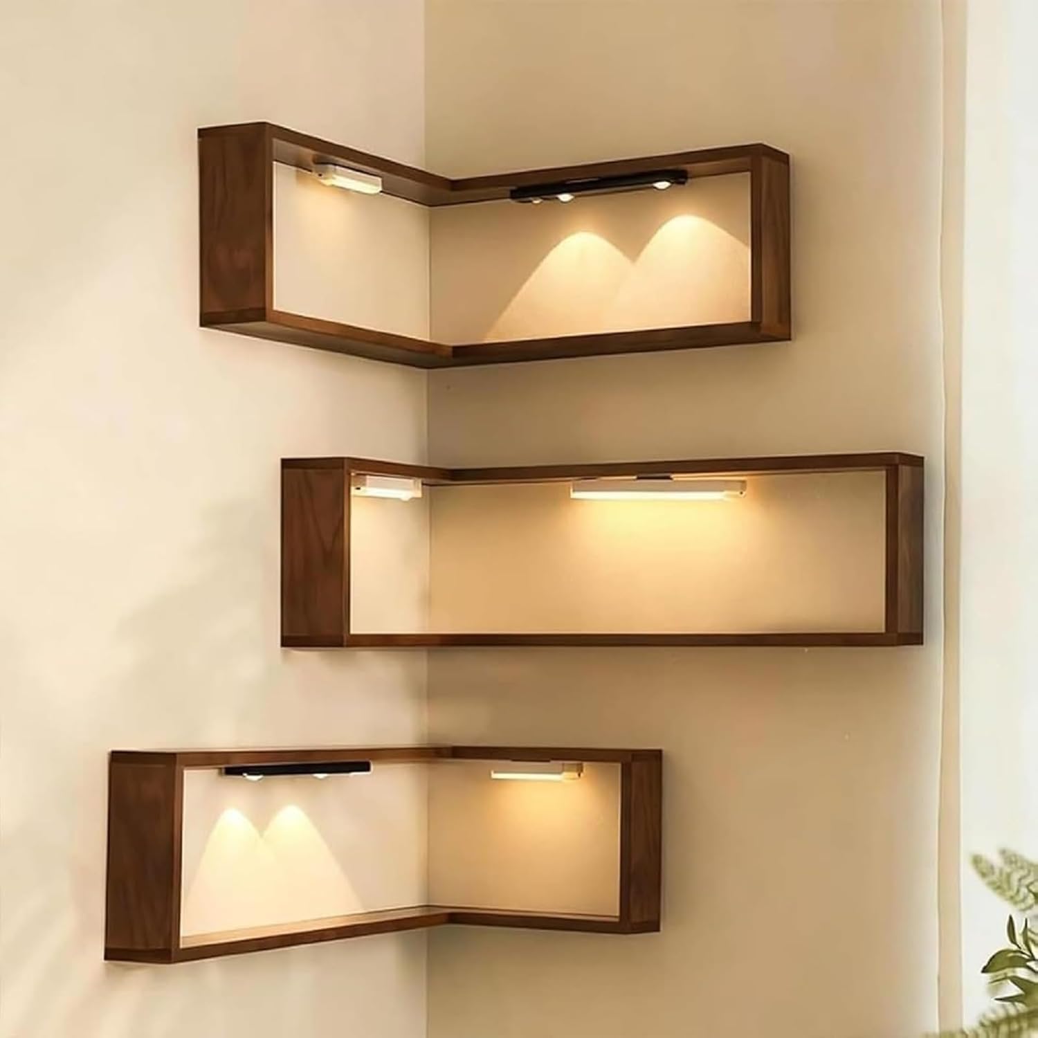 Smart Corner Shelves That Light Up Your Space, Floating Shelves with Led Lights, Floating Shelf with Light, Wooden Corner Shelves, with Lamp & Display Rack, for Display & Decor (With Lights-5PCS)