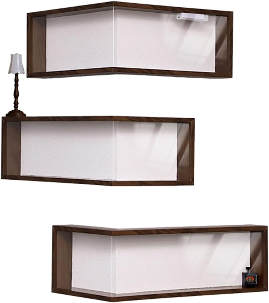 Wall Mounted Corner Shelf - Floating Shelves Save Space with Light Corner Display Shelf Stand Dustproof Storage, Heavy Duty Floating Shelves with LED Lights