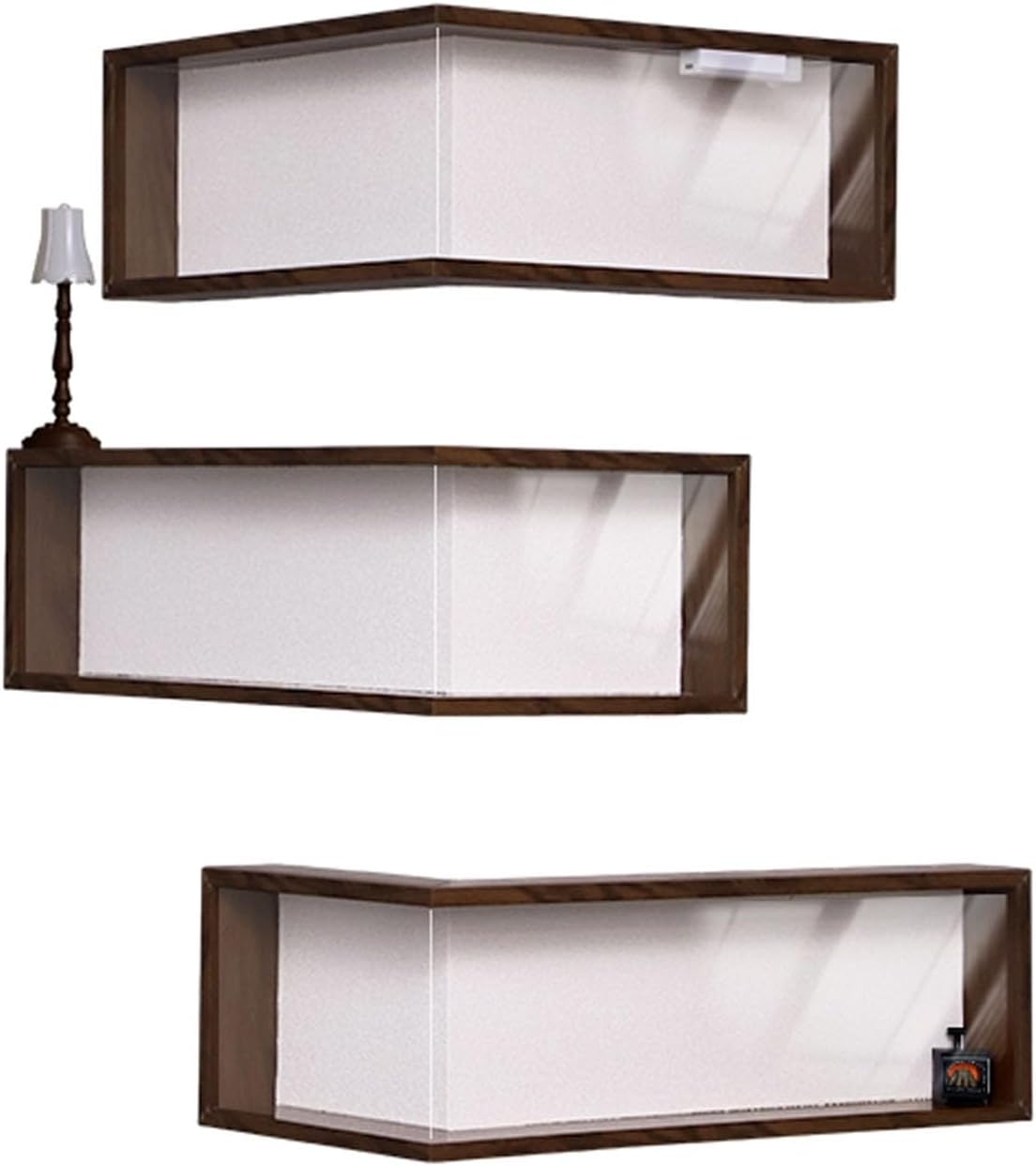 Wall Mounted Corner Shelf - Floating Shelves Save Space with Light Corner Display Shelf Stand Dustproof Storage, Heavy Duty Floating Shelves with LED Lights