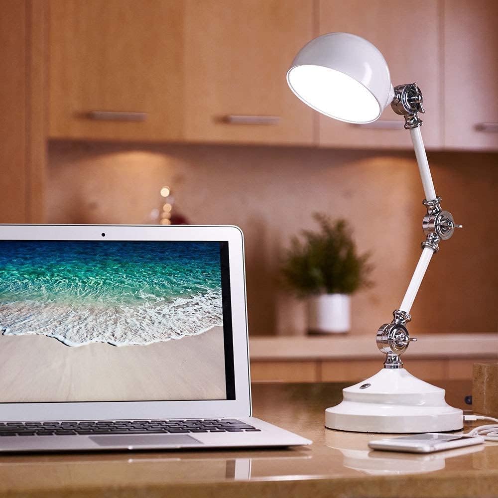 OttLite Prevention Pharmacy Adjustable LED Desk Lamp with USB Charging - Designed to Reduce Eyestrain, 3-Point Adjustable Neck, 3 Brightness Settings with Touch Controls