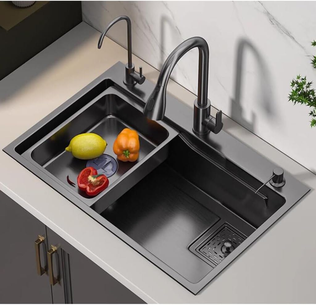 Kitchen Sinks, Single Bowl Stainless Steel Kitchen Sink with Drain Faucet Accessories Sink Set Multiple Size Single Bowl Sink Washibowl Basin (80 * 45Cm