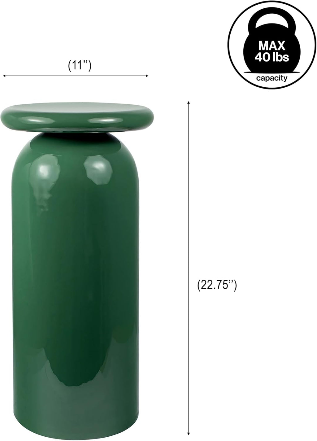 JONATHAN Y END1008A Miles 22.75' Mid-Century Modern Metal Sleek Cylinder Drink Table, Green for Living Room, Bedroom, Office, Bathroom