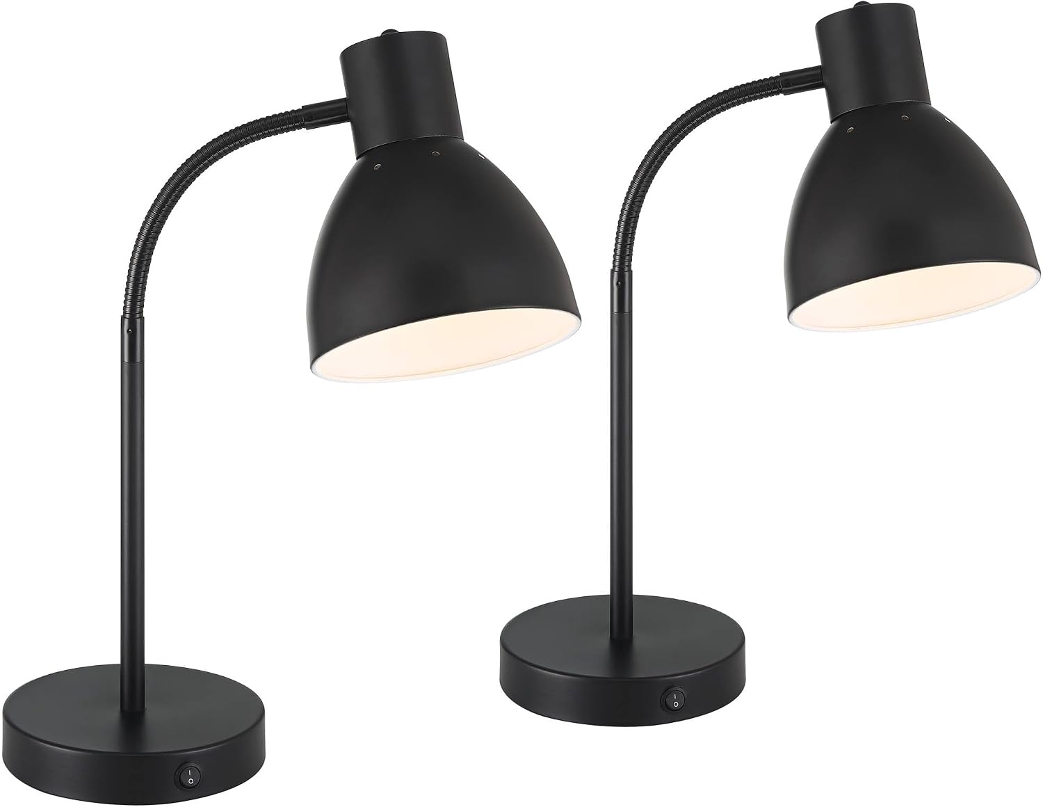 360 Lighting Piper 24' High Gooseneck Small Modern Set of 2 Desk Lamps with USB Charging Ports A+C Black Metal Shade Home Office Living Room Bedroom Bedside Nightstand House Reading Kitchen Entryway