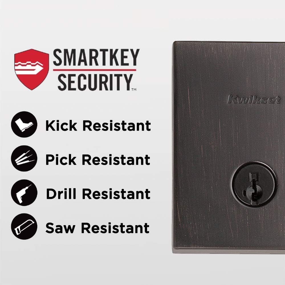 Kwikset San Clemente Front Door Lock Handle and Deadbolt Set, Entry Handleset Exterior with Interior Reversible Lever, Venetian Bronze, Pick Resistant SmartKey Rekey Deadbolt Security