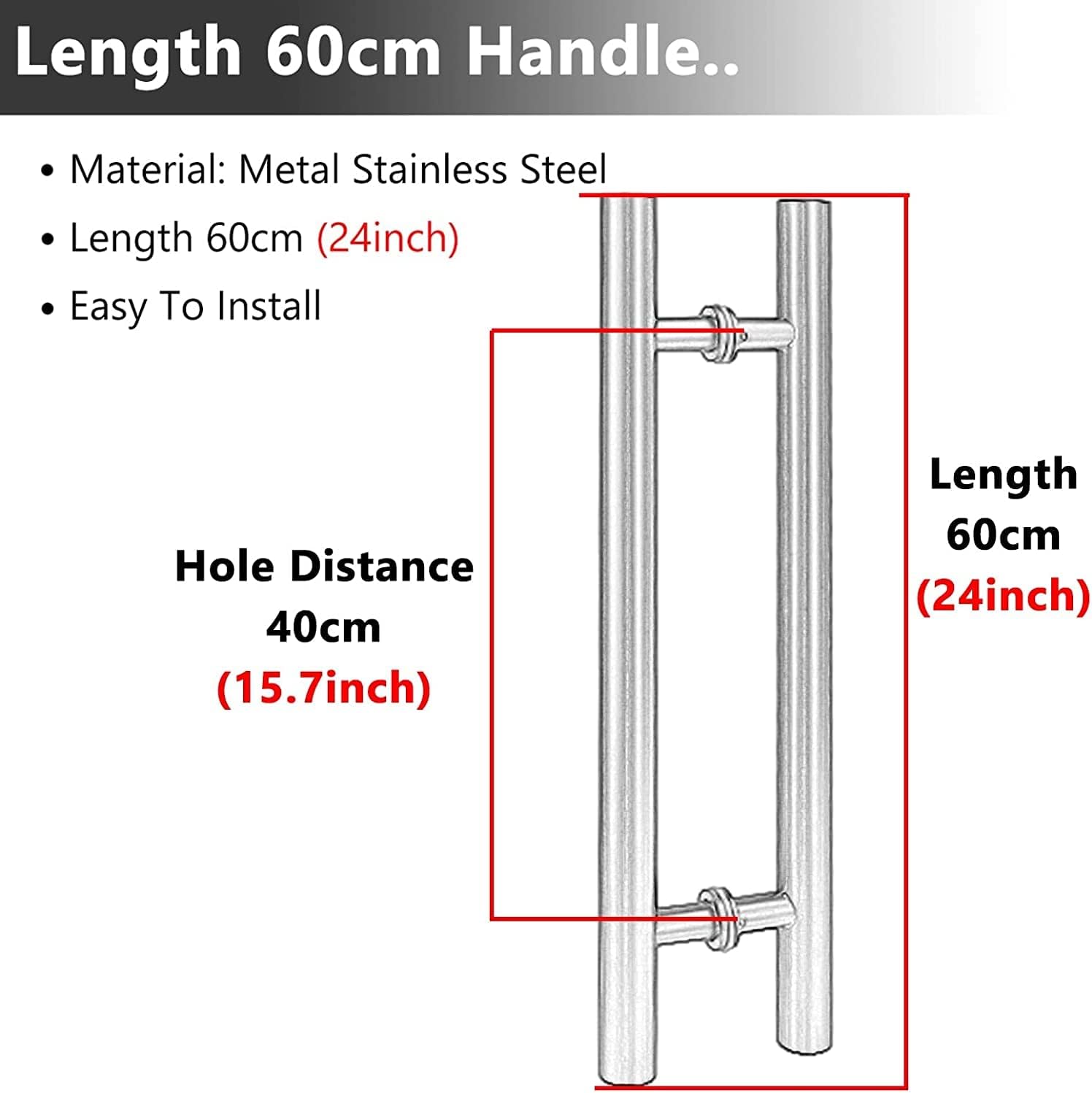 Door Pull Handle Round H Type,Indoor Outdoor Barn Door Handles Brushed Nickel Sliding Door with Screws, Rose Gold-Length 60cm(24inch)