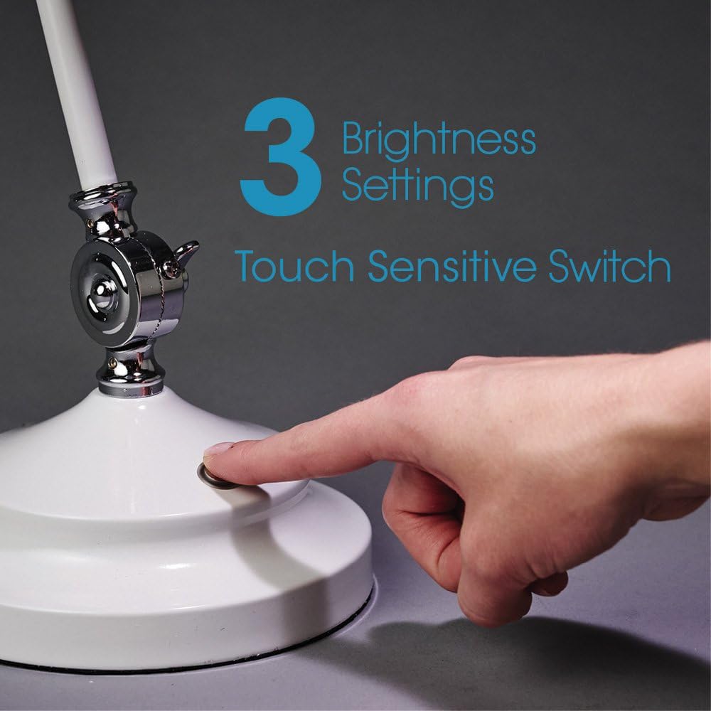 OttLite Revive LED Desk Lamp, White – 3 Brightness Settings, Touch Activated Controls, Three Adjustable Knobs, USB Charging Port, ClearSun LED Technology