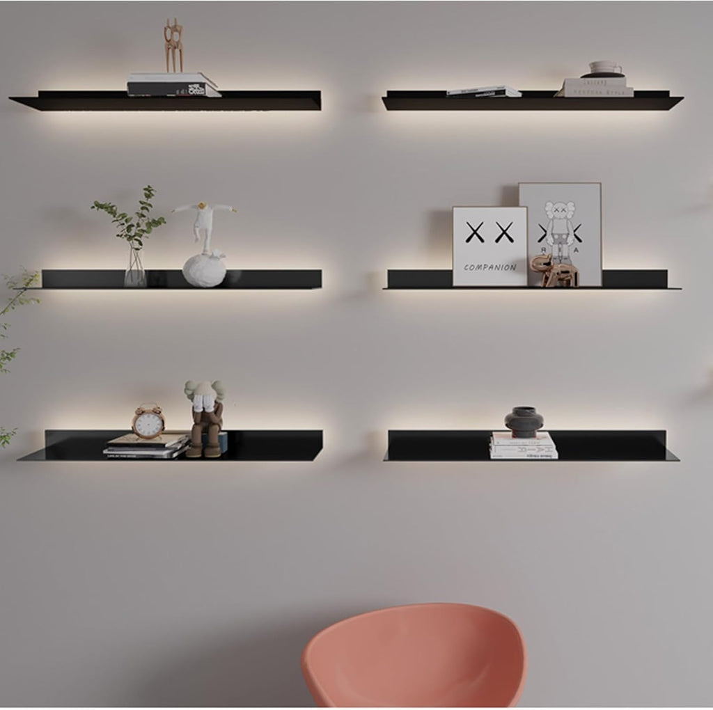 Floating Shelves, Floating Display Shelf Wall Mounted Light-Emitting Shelves Display Shelf All Kinds of Things Can Be Stored Here It's More Convenient (Color : Noir, Size : 60x20x6cm)