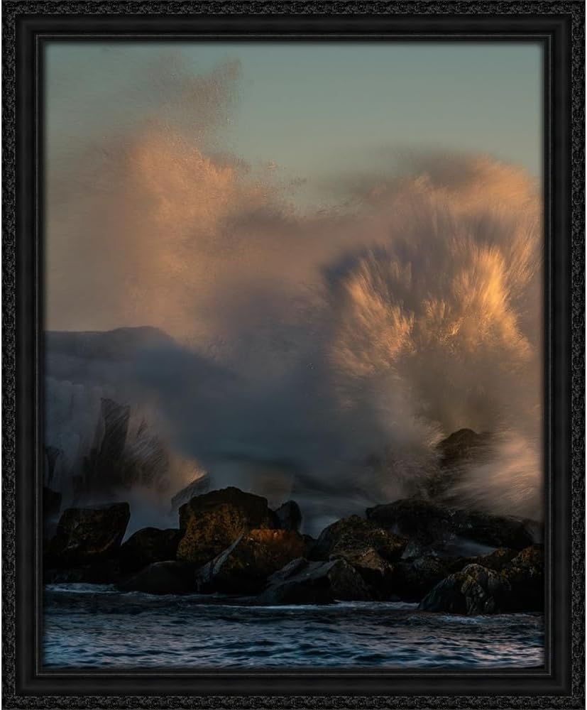 ArtDirect Minnesota-Lake Superior Lake waves breaking on rocks at sunset 36x45 Huge Black Ornate Wood Framed Canvas Giclee Art by Jaynes Gallery