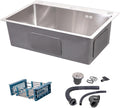 JATIBOSH Silver Kitchen Sink Drop in 3 Hole Workstation Stainless Steel Sink, Nano Coating, Single Bowl Sink with Drain Assembly Set (Color : Silver, Size : 60 * 45cm)