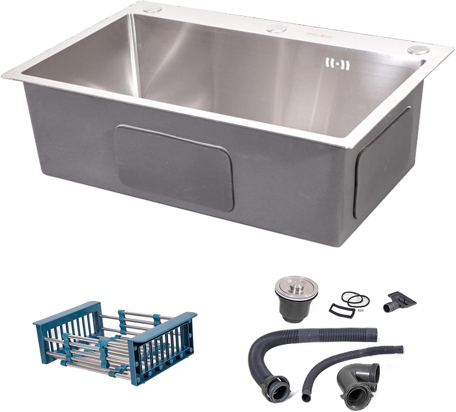 JATIBOSH Silver Kitchen Sink Drop in 3 Hole Workstation Stainless Steel Sink, Nano Coating, Single Bowl Sink with Drain Assembly Set (Color : Silver, Size : 60 * 45cm)