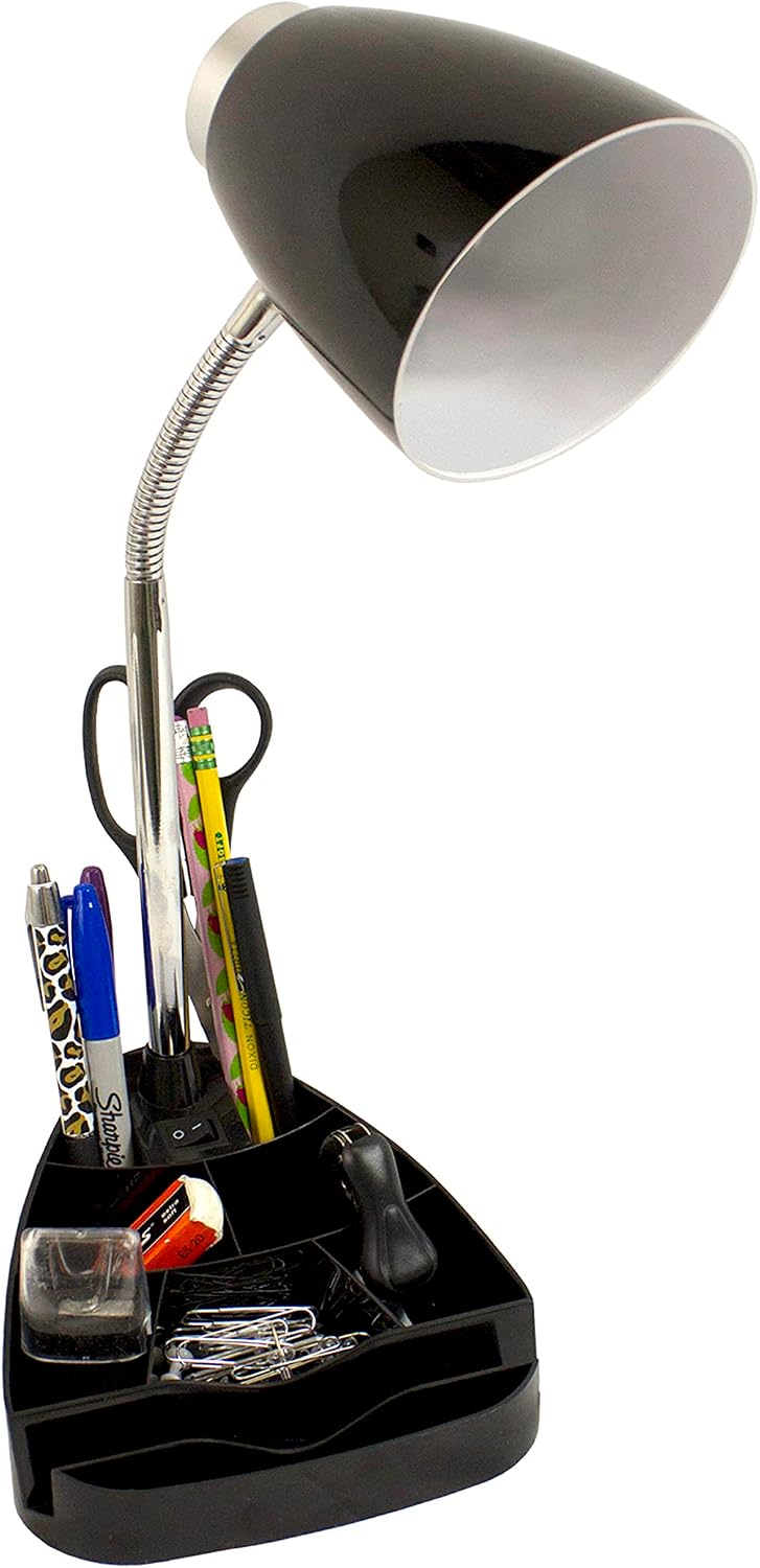Simple Designs LD1002-BLK Gooseneck Organizer Desk Lamp with iPad Tablet Stand Book Holder, Black (Pack of 6)