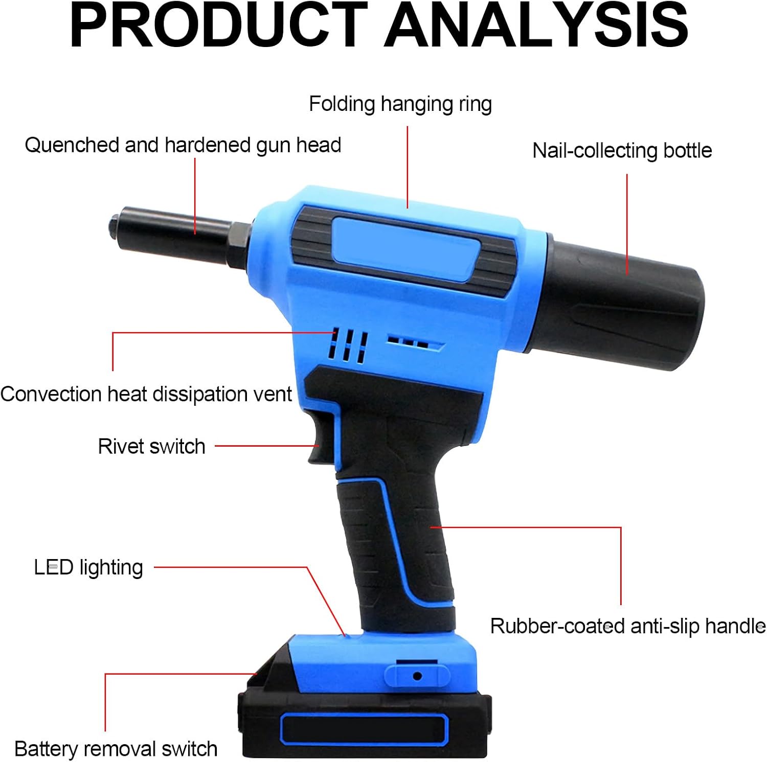 Electric Lithium Riveting Nut, Rechargeable Cored Aluminum Alloy Stainless Steel Rivet Gun, Pop Rivet Gun for Screw Drivers and Drills