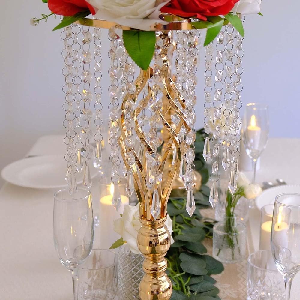20 pcs 21.65 Inch Wedding Gold Flower Centerpieces Crystal Metal Flower Vase Wedding Centerpieces for Tables Decorations