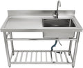 Stainless Steel Sink Single Bowl Commercial Utility Sink Free Standing Kitchen Sinks with Cold and Hot Water Faucets for Kitchens, Garage, Laundry Room (47.2'W x19.5'D x 36.6'H)