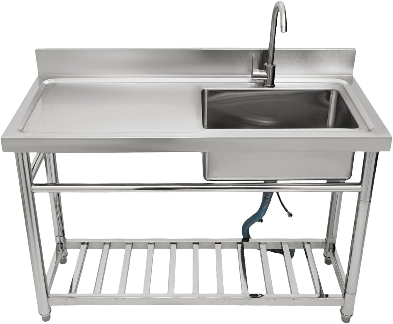 Stainless Steel Sink Single Bowl Commercial Utility Sink Free Standing Kitchen Sinks with Cold and Hot Water Faucets for Kitchens, Garage, Laundry Room (47.2'W x19.5'D x 36.6'H)