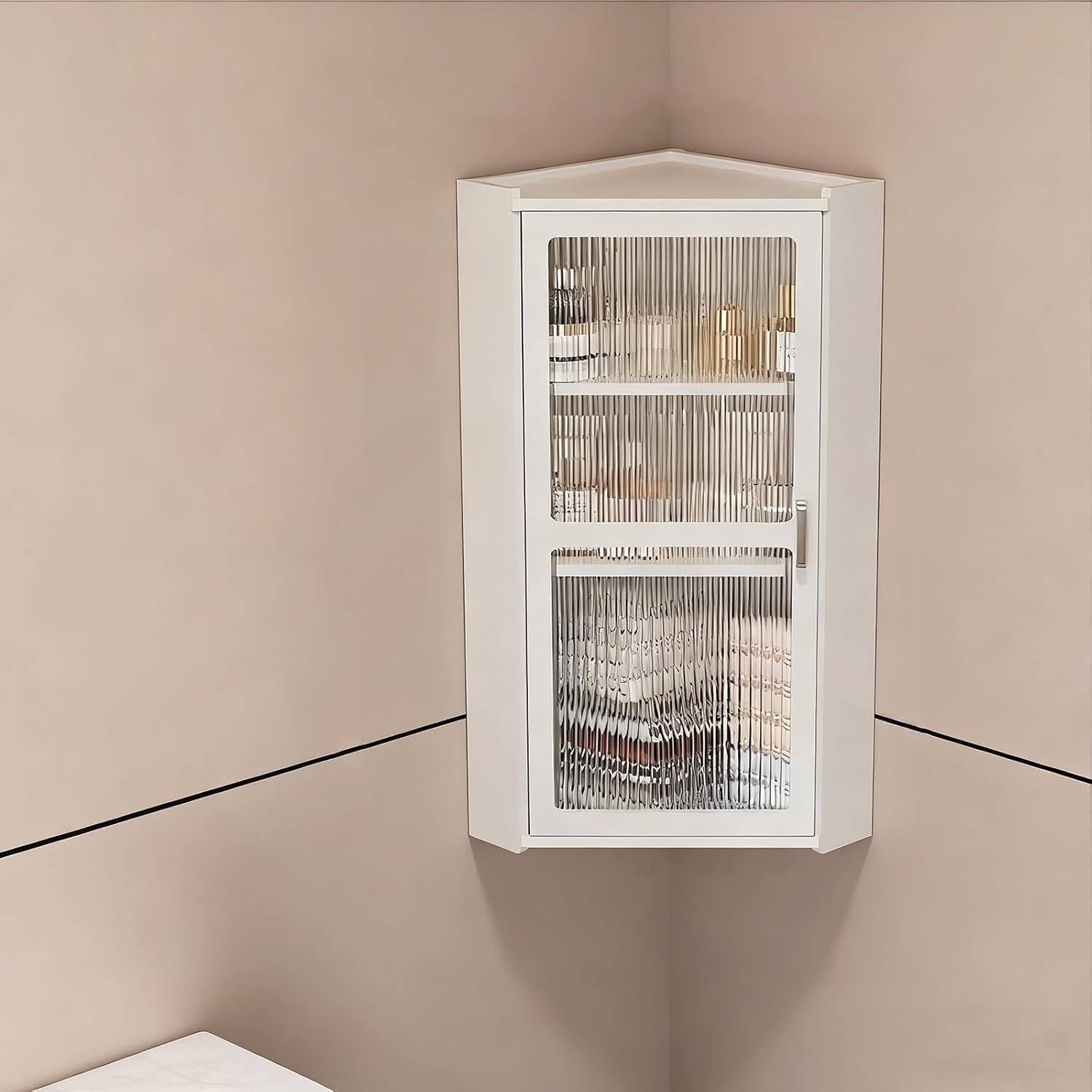 3-Tier Wall Mounted Corner Glass Door Storage Cabinet Bathroom and Kitchen with Door Cabinet Storage Narrow for Bedroom, Living Room, Bathroom, Kitchen(White,30*30*70cm/11.8*11.8*27.6in)