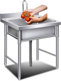 1 Compartment Single Bowl Sink Stainless Steel Commercial Kitchen Prep Utility Sink with Faucet and Backsplash, Fit for Restaurant Kitchen