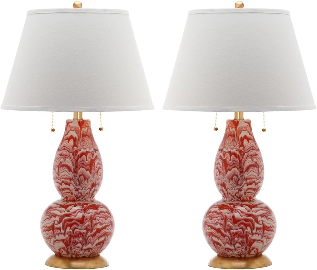 SAFAVIEH Lighting Collection Modern Swirls Orange/ White 29-inch Bedroom Living Room Home Office Desk Nightstand Table Lamp Set of 2 (LED Bulbs Included)