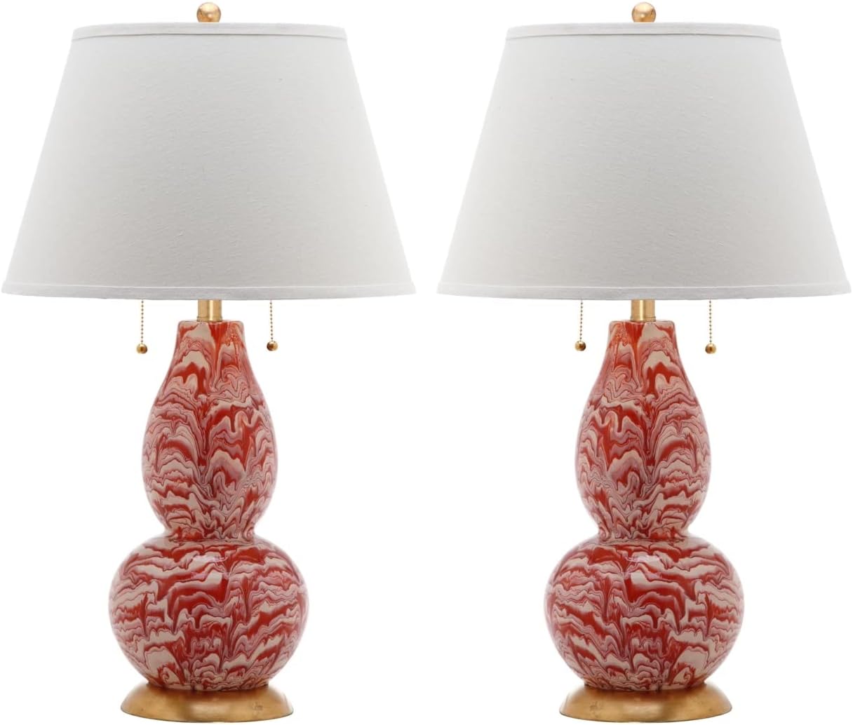 SAFAVIEH Lighting Collection Modern Swirls Orange/ White 29-inch Bedroom Living Room Home Office Desk Nightstand Table Lamp Set of 2 (LED Bulbs Included)