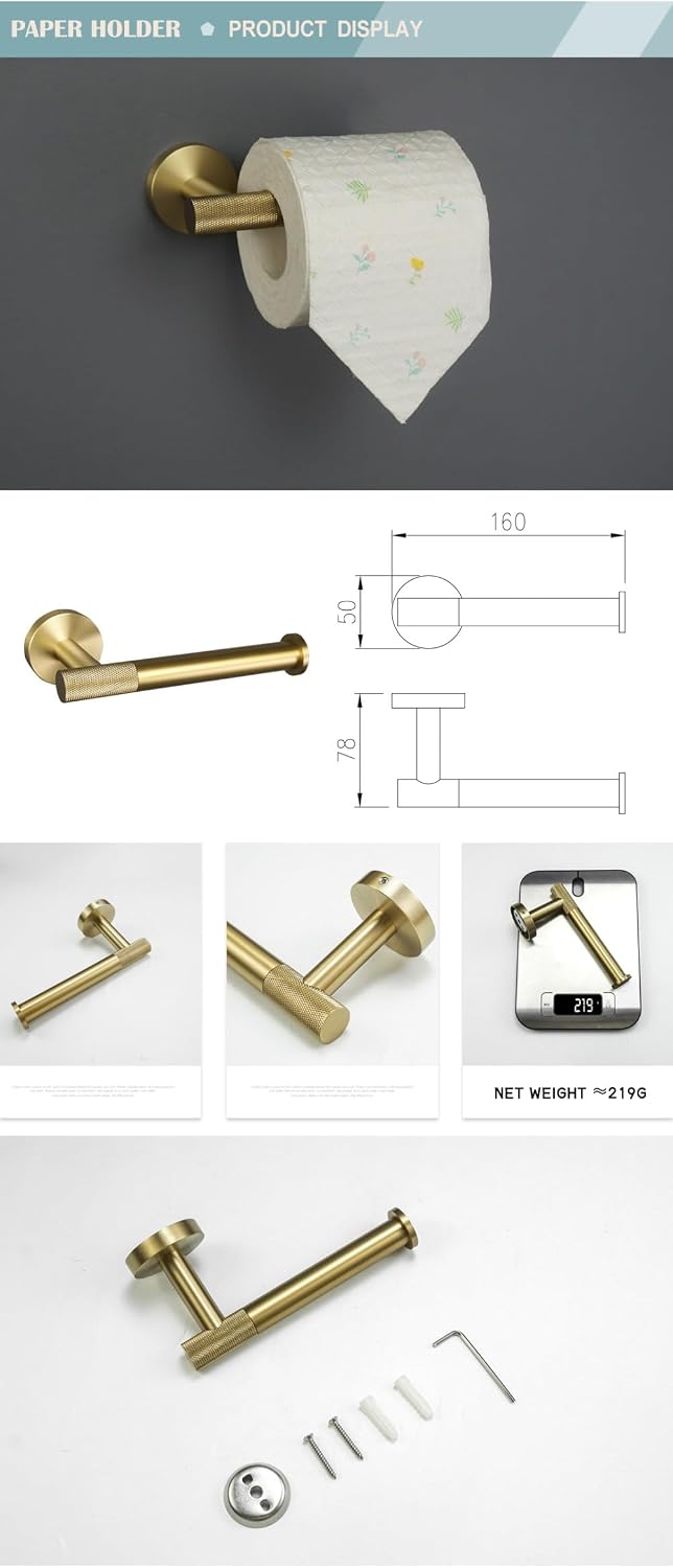 Golden Towel Rack Towel Bar Ring Brushed Gold Hardware Set Robe Coat Hook Toilet Tissue Paper Holder Bathroom Accessories Kit,2 PCS Towel Ring