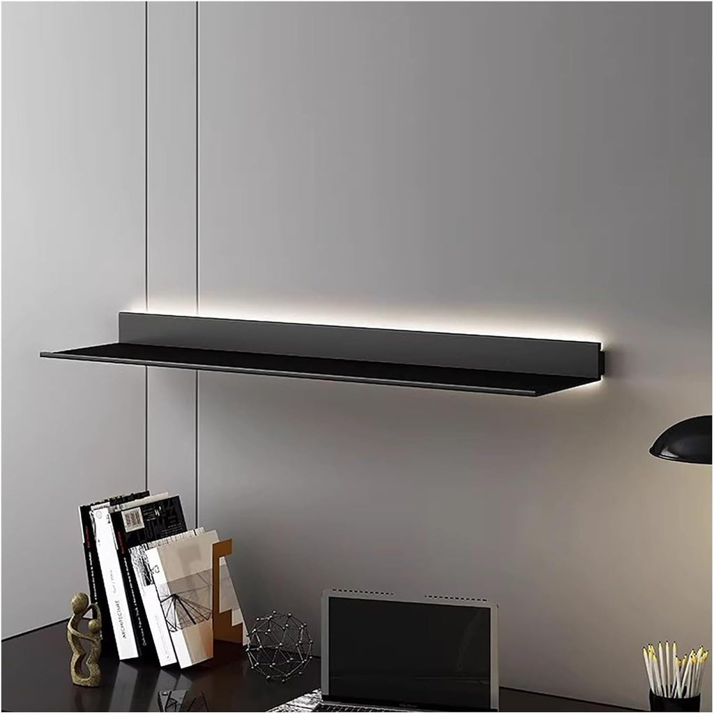 L-Shape Aluminum Alloy Wall Shelf, Illuminated Wall Shelf Built-in LED,Aluminum Alloy Display Stands,Floating Shelves Wall Mounted,Light Creative Metal Display Shelves(Black 120cm/47.24in)