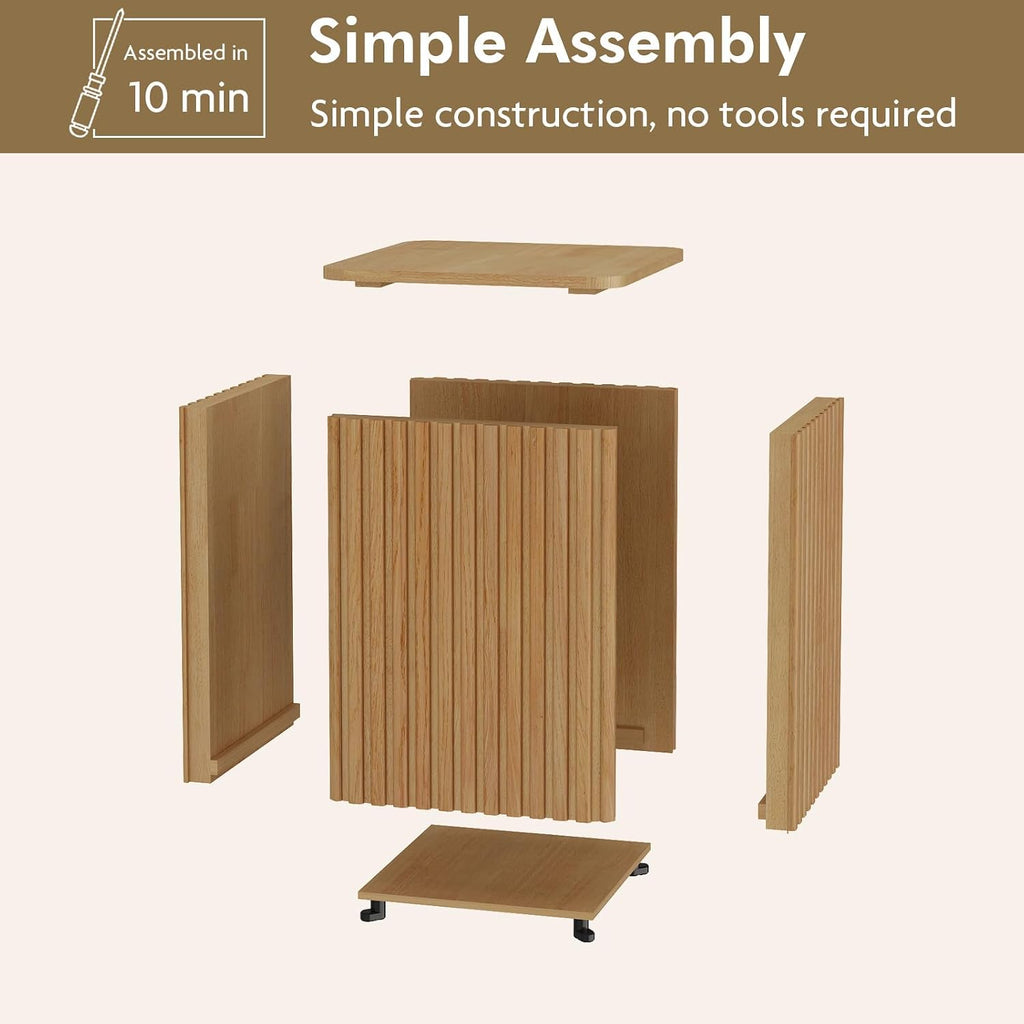 Set of 2 Fluted Side Table with Storage-Small Square End Table with Solid Wood Veneer Top, Accent Table Modern Farmhouse Pedestal Drink Table for Couch Sofa Living Room, Natural