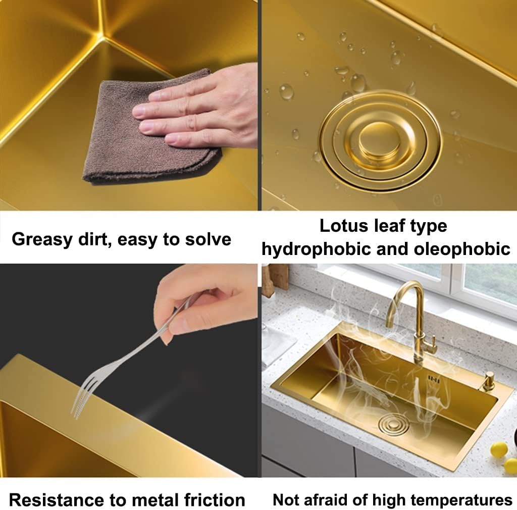 Generic Kitchen Single Bowl Sink Golden Bar Counter Square Sink with Pull-Out Faucet and Installation Kit Drop-in Or Undermount Kitchen Essentials (Color : Gold, Size : 55x45x21cm)