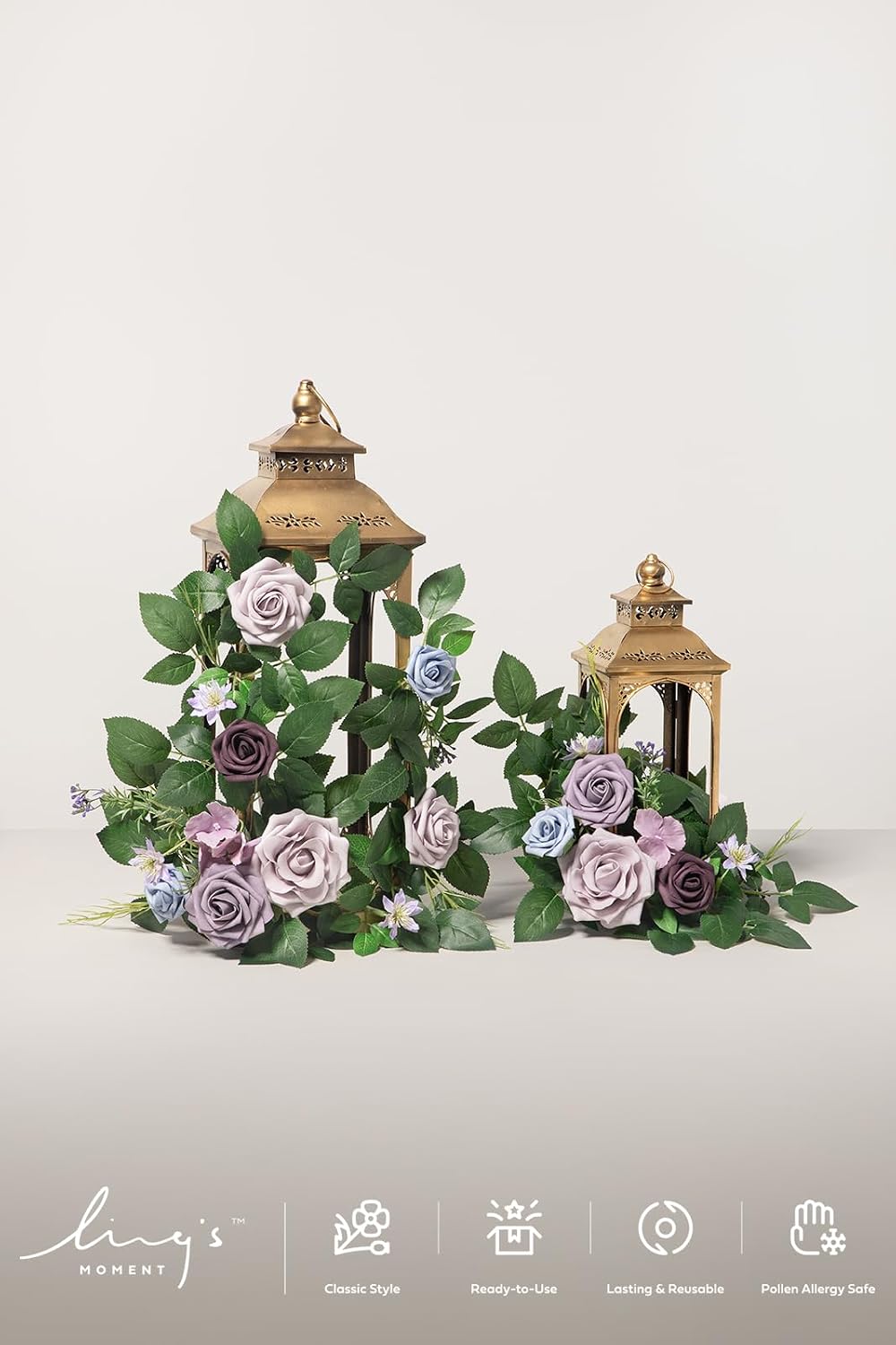 Ling's moment 6Pack 2ft Artificial Flowers Garland Dusty Rose Lantern Flower Centerpieces Lilac & Gold Wedding Aisle Decor Chair Flowers Arch Floral for Signs DIY Table Wall Window Cake Decoration