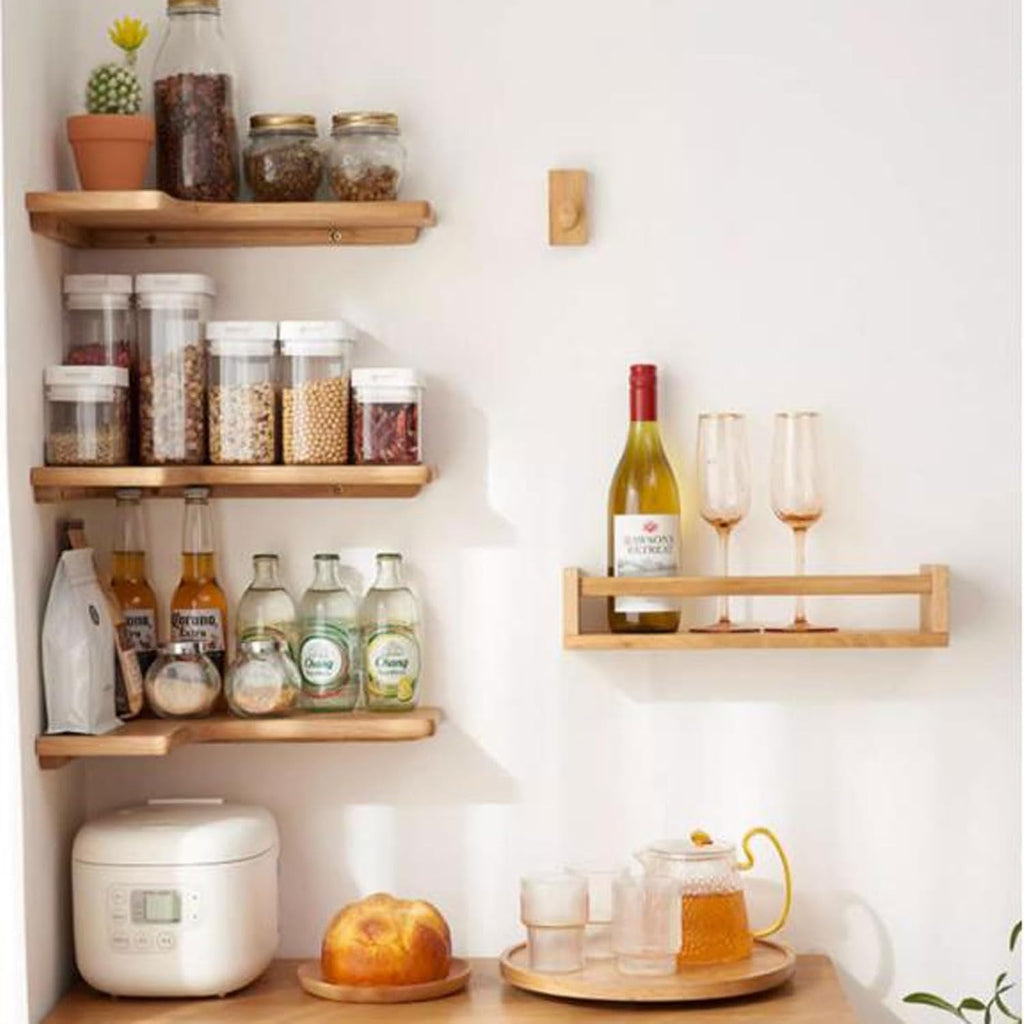 Wall Shelf Solid Wood Corner Floating Shelves Wall Mounted Set of 3, L Shape Wood Display Storage Wall Shelves Rack for Living Room, Bedroom, Office, Bathroom Kitchen & D(Nature A-3pcs-One Size)
