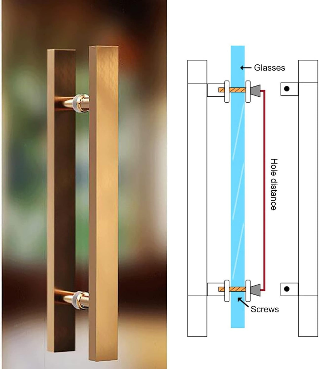 Modern Glass Door Handles for Sliding Doors,Modern Handle for Square/Rectangular Security Doors Wooden Door,Push Door Handle with Mounting Screws (Color:Gold,Size:100cm (39 3/8')*70cm)