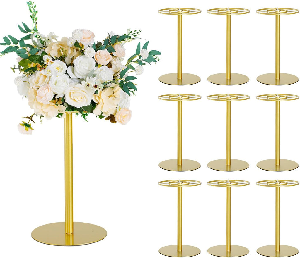 Vincidern 10pcs Wedding Centerpiece 15.7' Gold Flower Stand Centerpieces for Table, Metal Flower Vase for Wedding, Birthday Party, Valentine Decorations