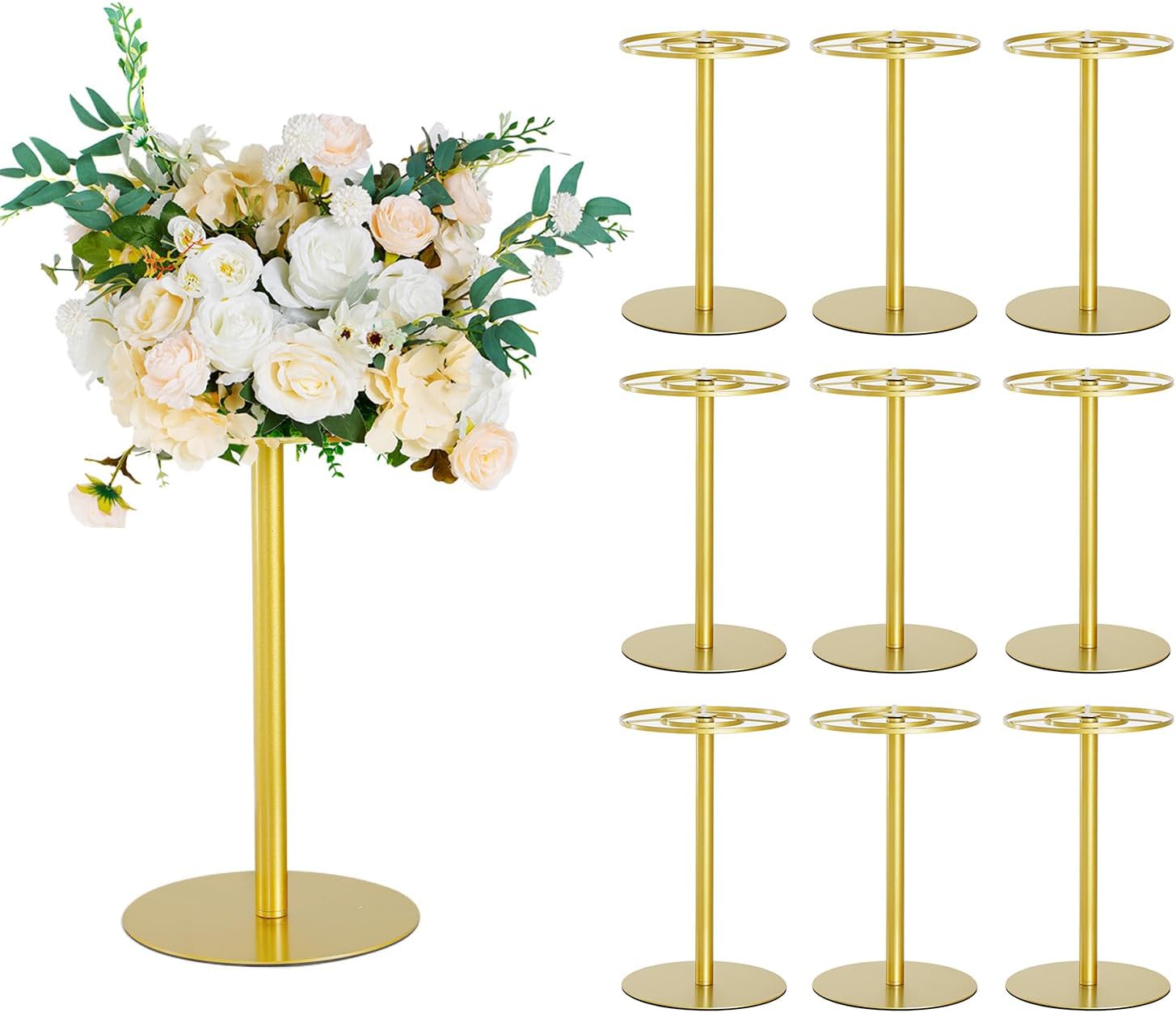 Vincidern 10pcs Wedding Centerpiece 15.7' Gold Flower Stand Centerpieces for Table, Metal Flower Vase for Wedding, Birthday Party, Valentine Decorations