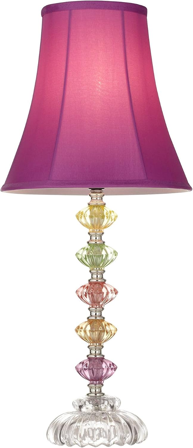 360 Lighting Bohemian Traditional Chic Style Accent Table Lamps 21' High Set of 2 Multi Colored Stacked Glass Deep Pink Bell Shade Decor for Kids Girls Room Bedroom Bedside House Nightstand