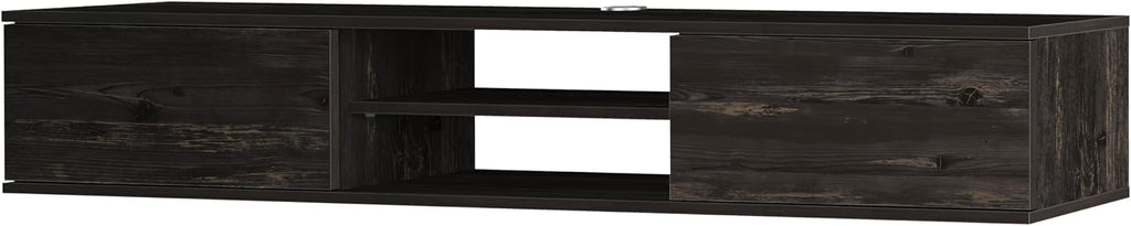 Black Floating TV Stand Under TV Shelf, Wall Mounted Shelf, Modern Floating Entertainment Center, 71' Large Storage Media Console Wall Unit for Living Room,Bedroom (Black Oak)