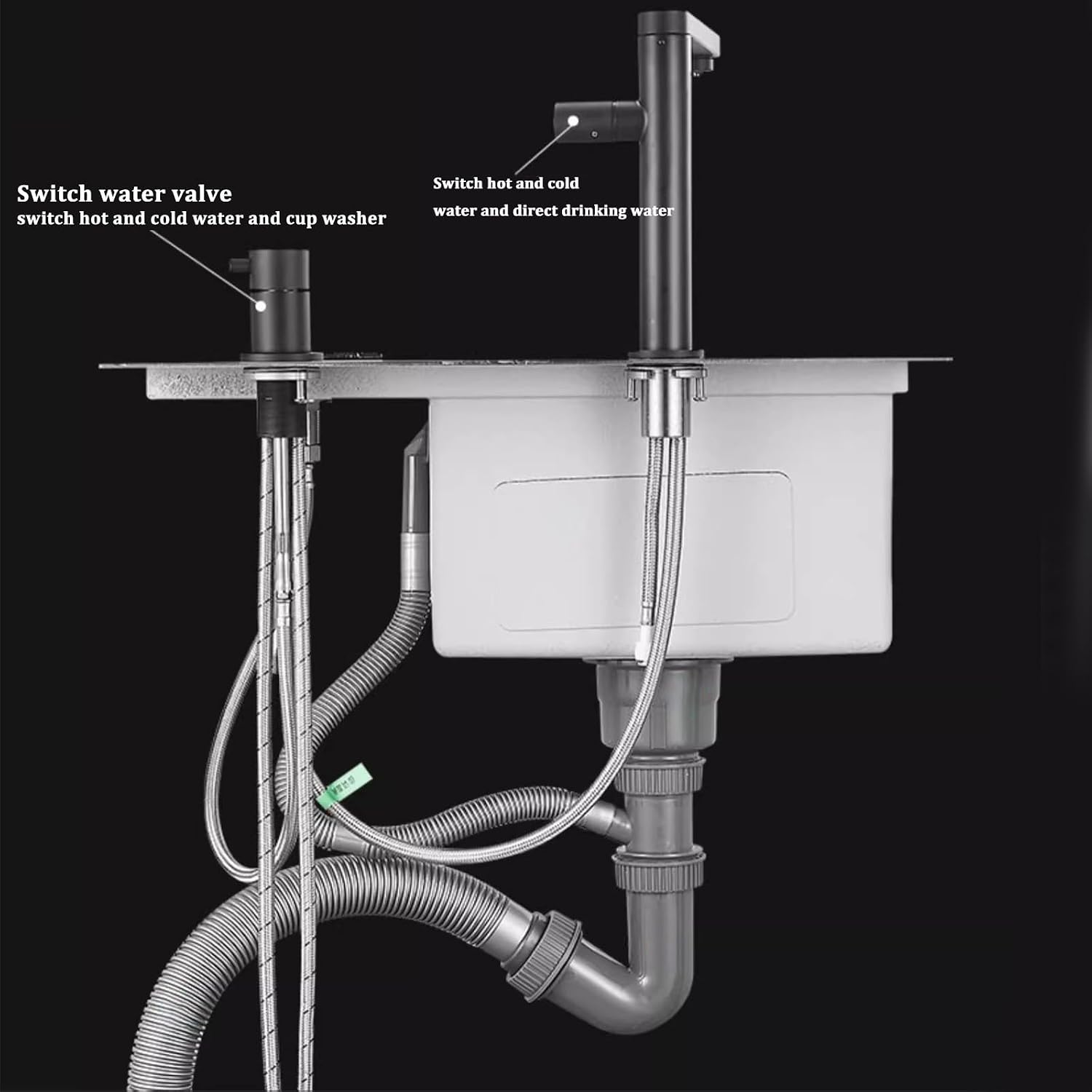 Black Bar Sink with Cup Washer Kitchen Single Bowl Sink with Cover Stainless Steel Sink Coffee Shop Sink Three-in-one Faucet (