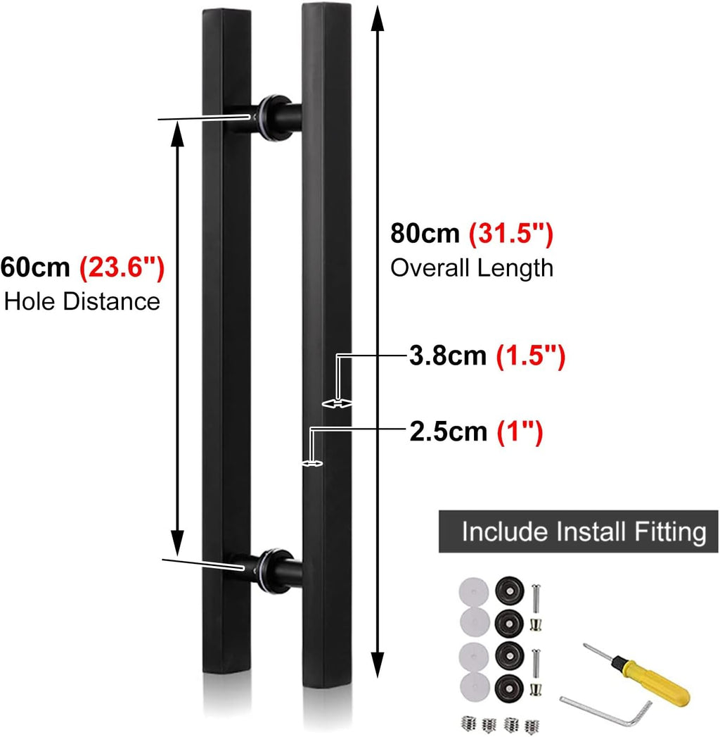 Door Pull Modern Sliding Door Handles Set,Double Sided Barn Doors Shower Door Wood Gate Push Bar with Screws (Gold 60cm/24inch) (Matte Black 80cm/32inch)