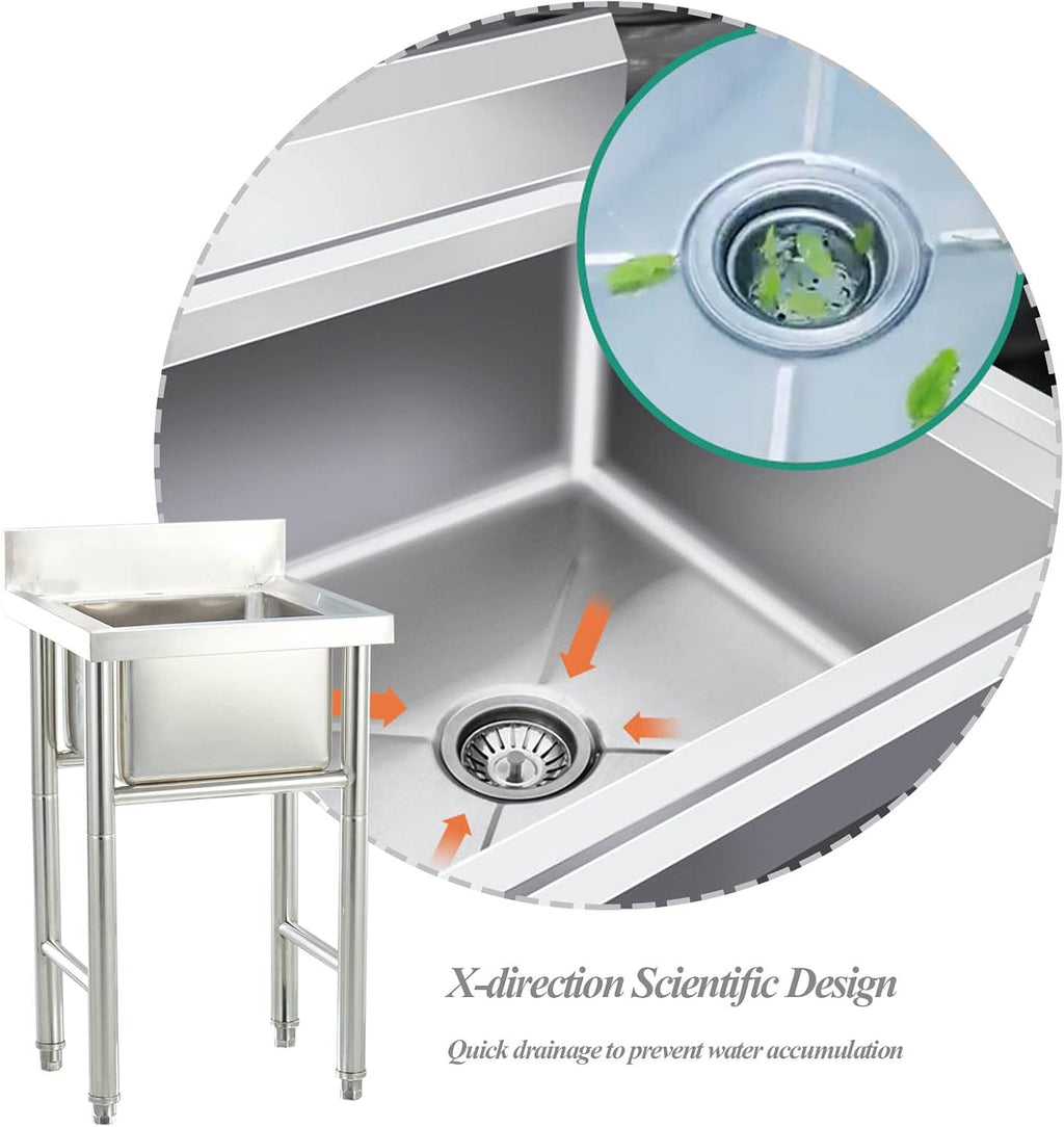Kitchen Sink Commercial Sink Multifunctional 304 Stainless Steel Sink Kitchen Sink Movable Outdoor Kitchen Sink Wash Basin Single Bowl Sink with Faucet