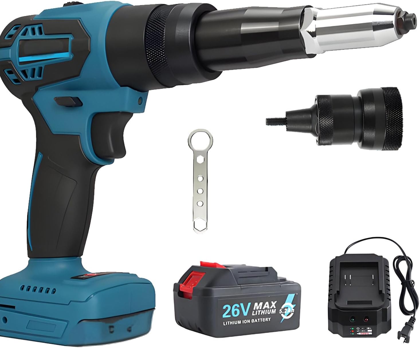 26V Brushless Cordless Rivet Gun, Electric Blind Riveter Tool Kit - Portable Battery Pop Rivet Gun with Ergonomic Handle, LED Light, Compatible for Various Industries Dual-useversion
