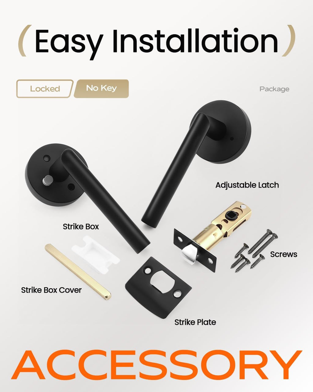 Leydebong 6 Pack Matte Black Door Handles Interior Passage Door Knob Lever, Interior Door Handles Matte Black for Closet, Nonlockable Hallway Closet Door Handle