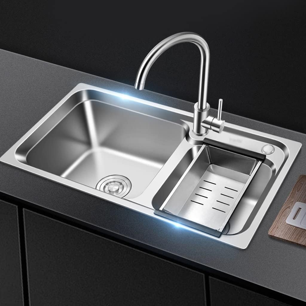 Kitchen Sinks Large Capacity Kitchen Sink Kitchen Stainless Steel Sink Kitchen Double Bowl Sink Restaurant Sink and Faucet (76 * 42 * 20Cm