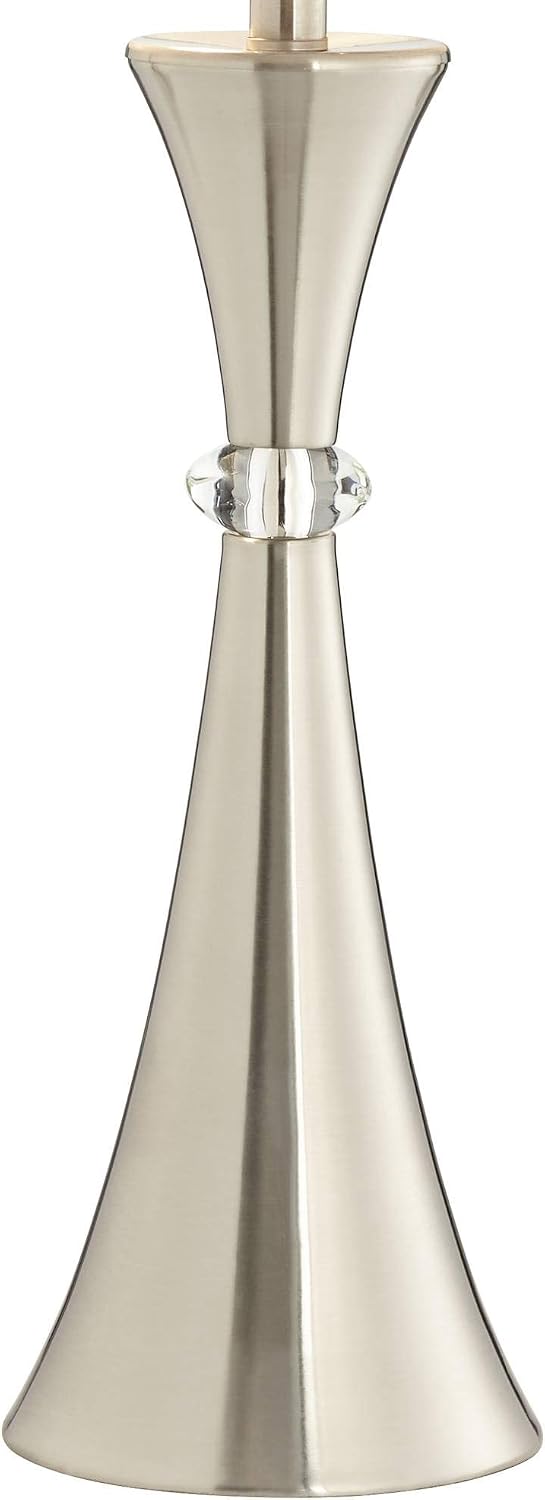 360 Lighting Rachel Modern Art Deco Table Lamps 28' Tall Set of 2 Concave Column Hourglass Silver Metal White Drum Shade for Living Room Bedroom House Bedside Nightstand Home Office Reading