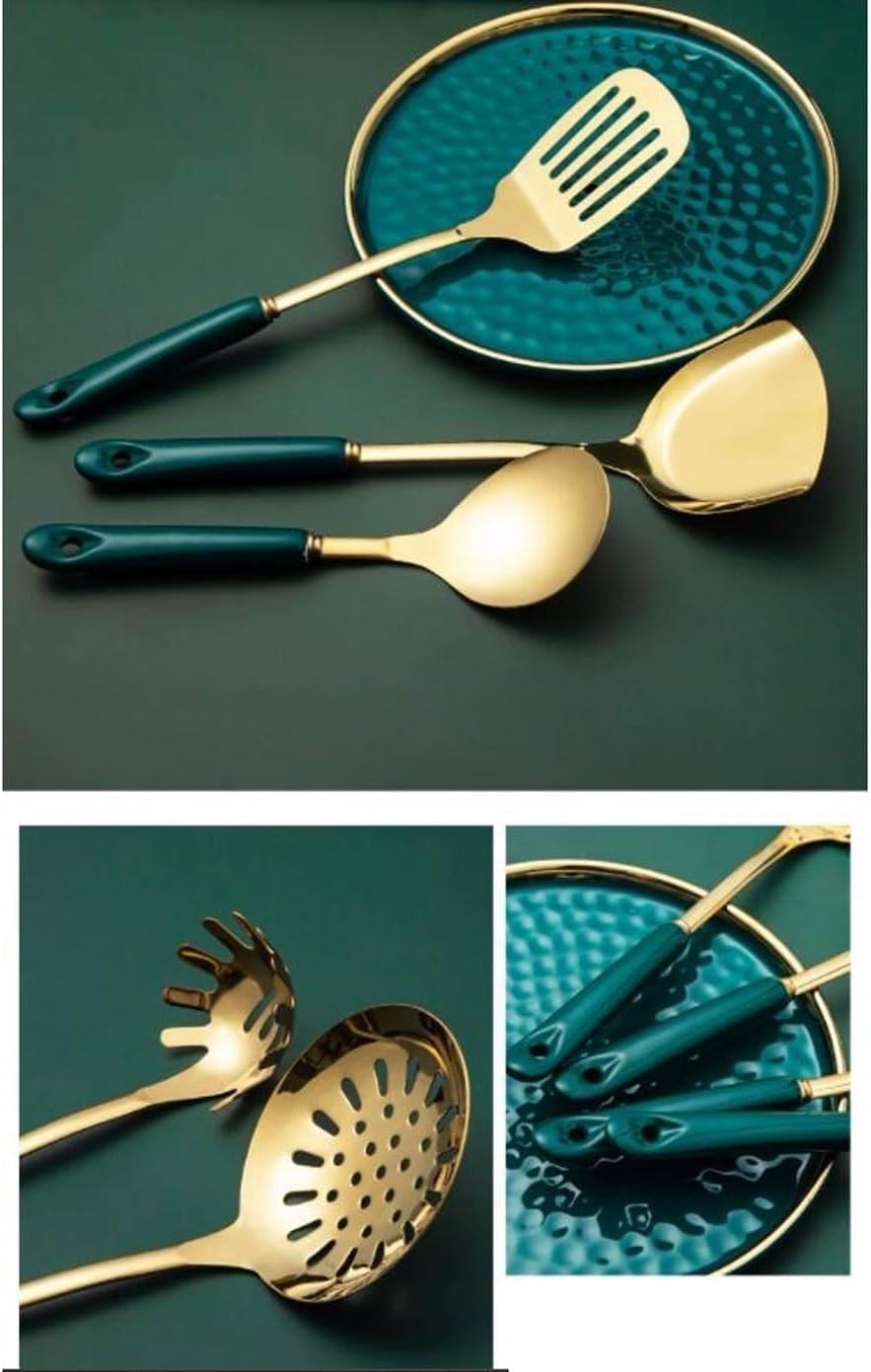 Ceramic Cooking Utensils Sets Spoons for Cooking Spatulas Cookware Dining Gadgets Kitchen Tools 304 Stainless Steel Spatulas Spoons 7 Pieces (Black One Size)